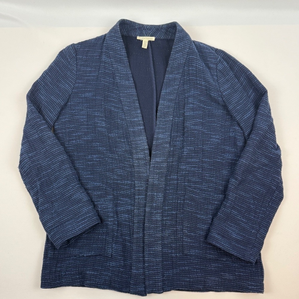 Eileen Fisher Indigo Blue Marled Cotton Open Front Cardigan Jacket S/P F17RYS